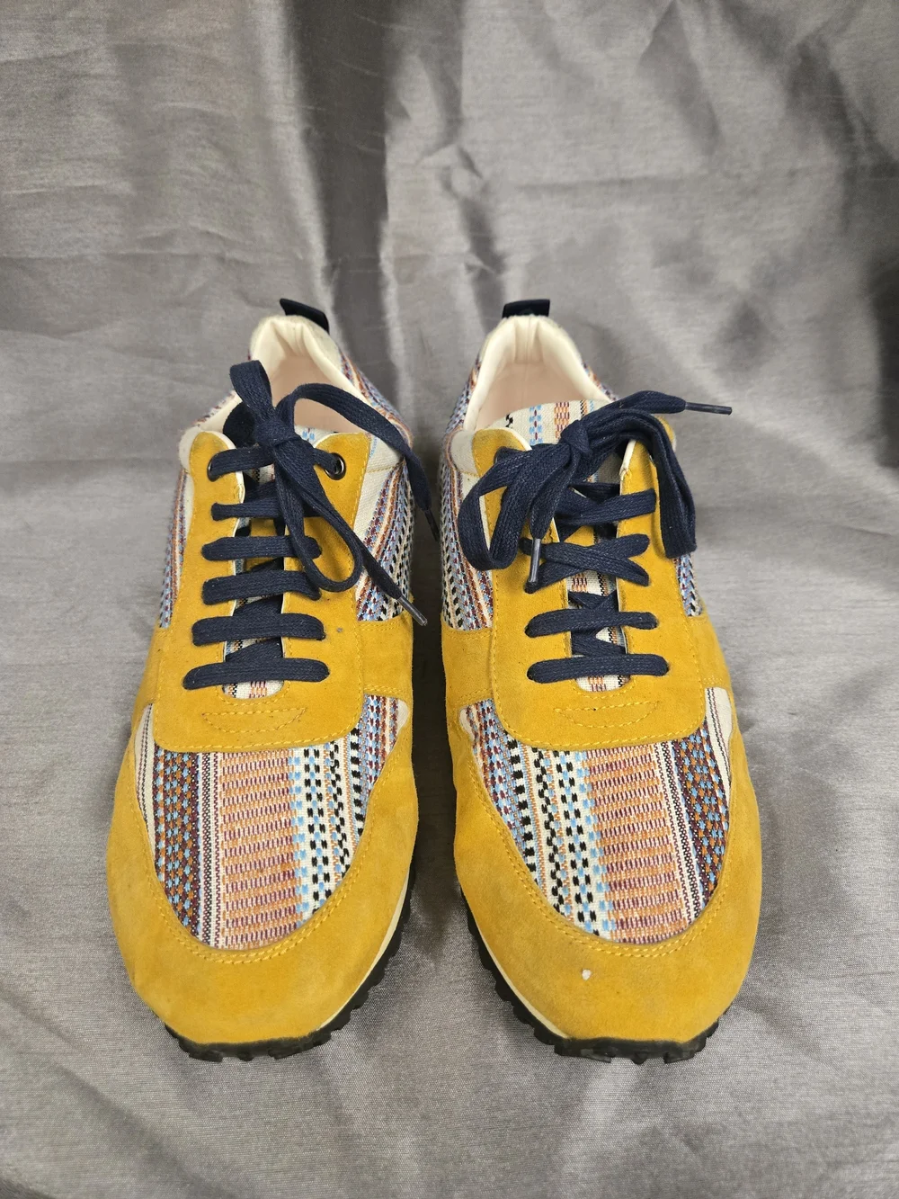 Men's Yellow Suede & Multicolor Knit Lace-Up Sneakers